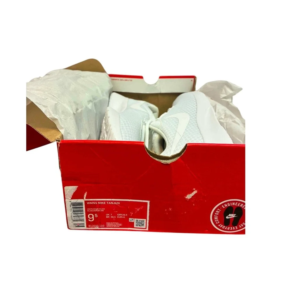 Nike Tanjun Running Shoes Womens 9.5 White Mesh Sneakers 812655-110